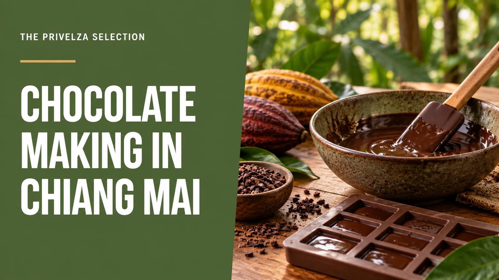 Chocolate Making in Chiang Mai — The Privelza Selection, with an illustrative cacao and chocolate-making still life.